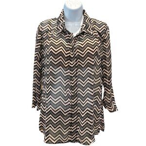 No Boundaries Chevron Print Sheer Button Down Blouse | Size M (7–9)‎